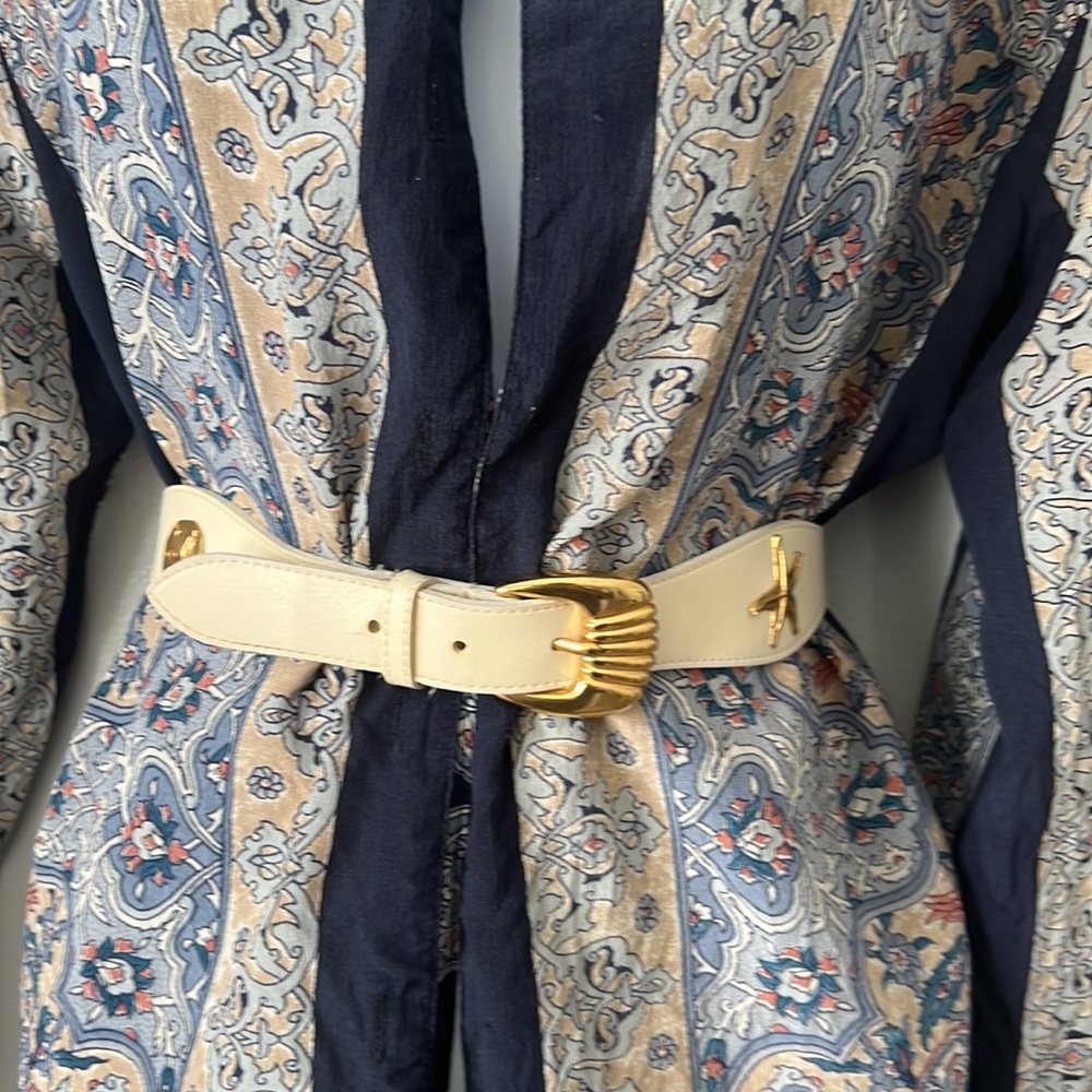 Vintage PRIMA COLLEZIONE By LEATHER SHOP white nautical/coastal belt size M/L